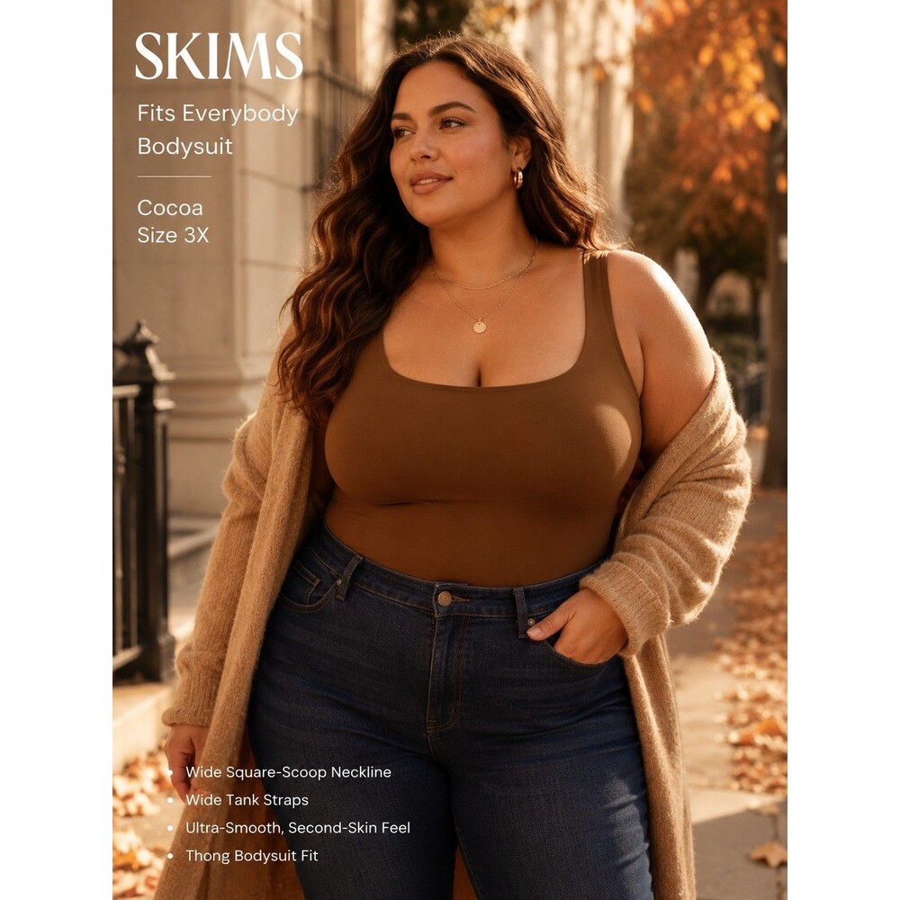 SKIMS Black Fits Everybody Square Neck Bodysuit Size 3X Jasper Brown Minimalist